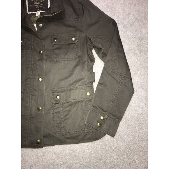 J Crew Boyfriend Field Jacket Women's Medium Military‎ Olive Green Gold Button - Picture 2 of 15